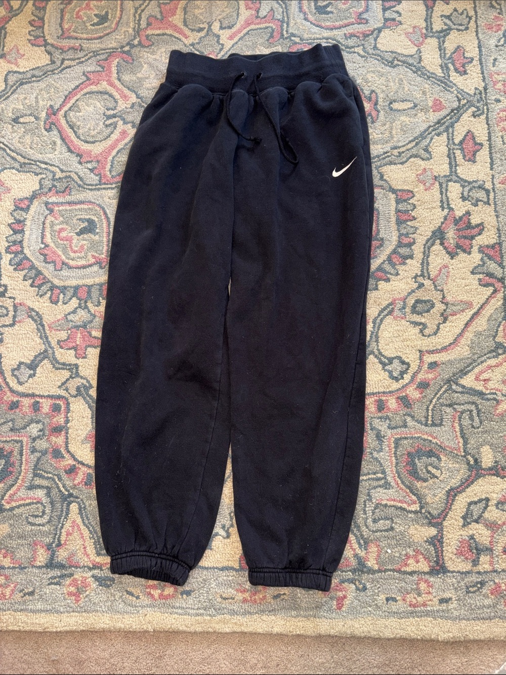 Nike Black Ankle-Length Fleece Joggers with White Swoosh